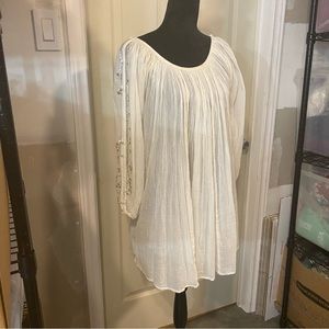 French Connection Boho Beaded Dress Open long Sleeves western cotton Mini Small
